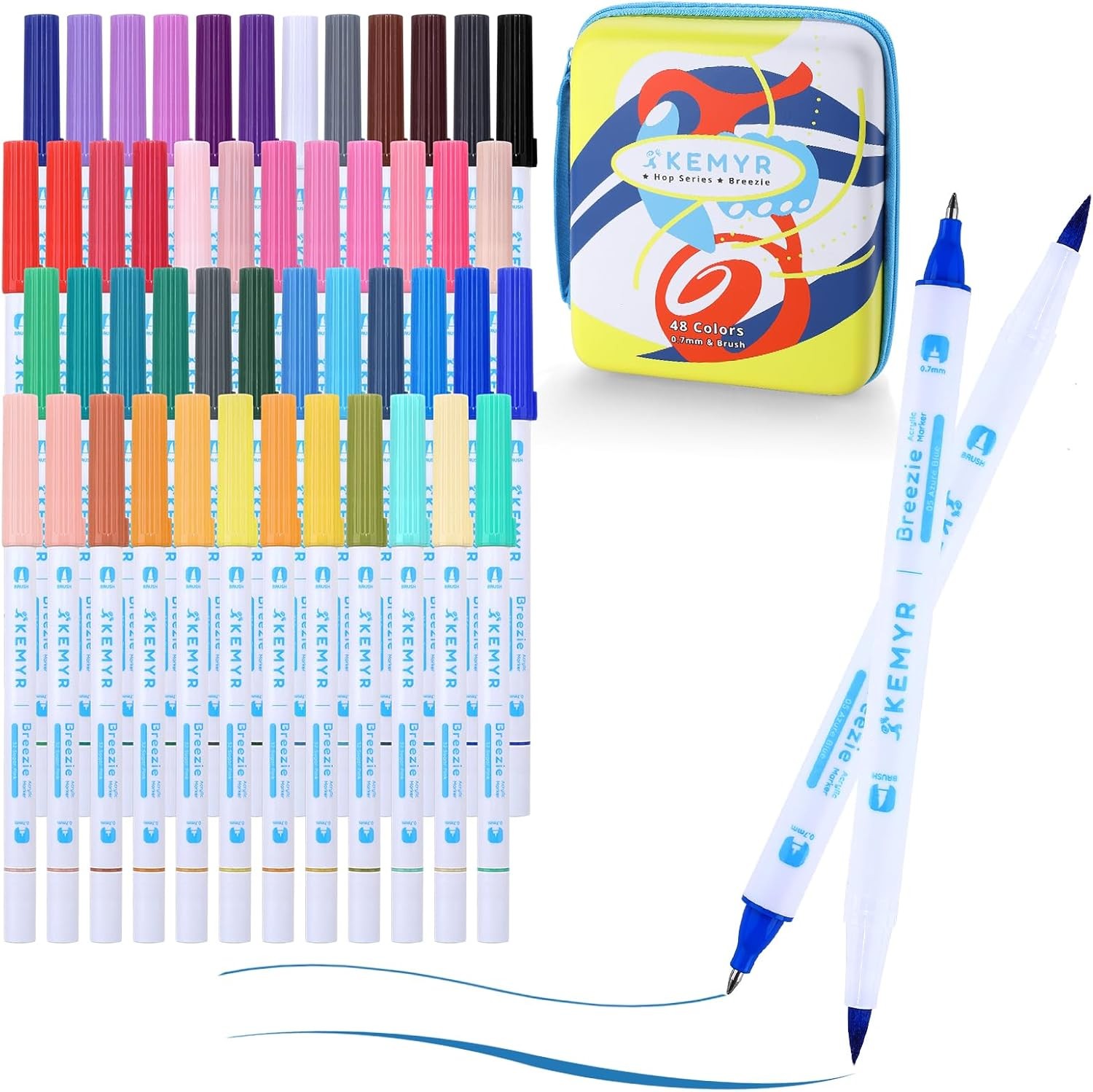 Acrylic Paint Markers Brush and 0.7mm Fine Tip, 48 Colors HOP Series- Breezie