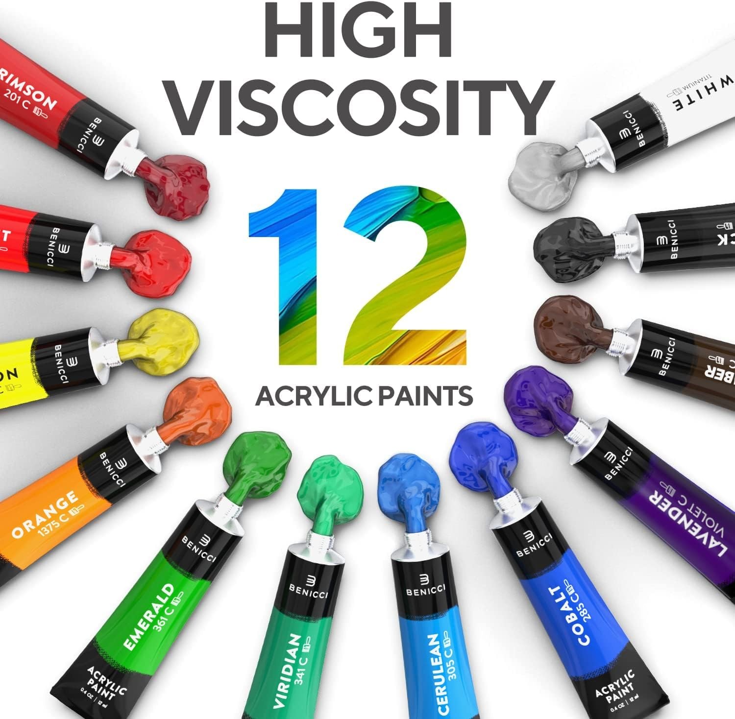 Complete Acrylic Paint Set – 12х Rich Pigment Colors & 6x Art Brushes – Includes