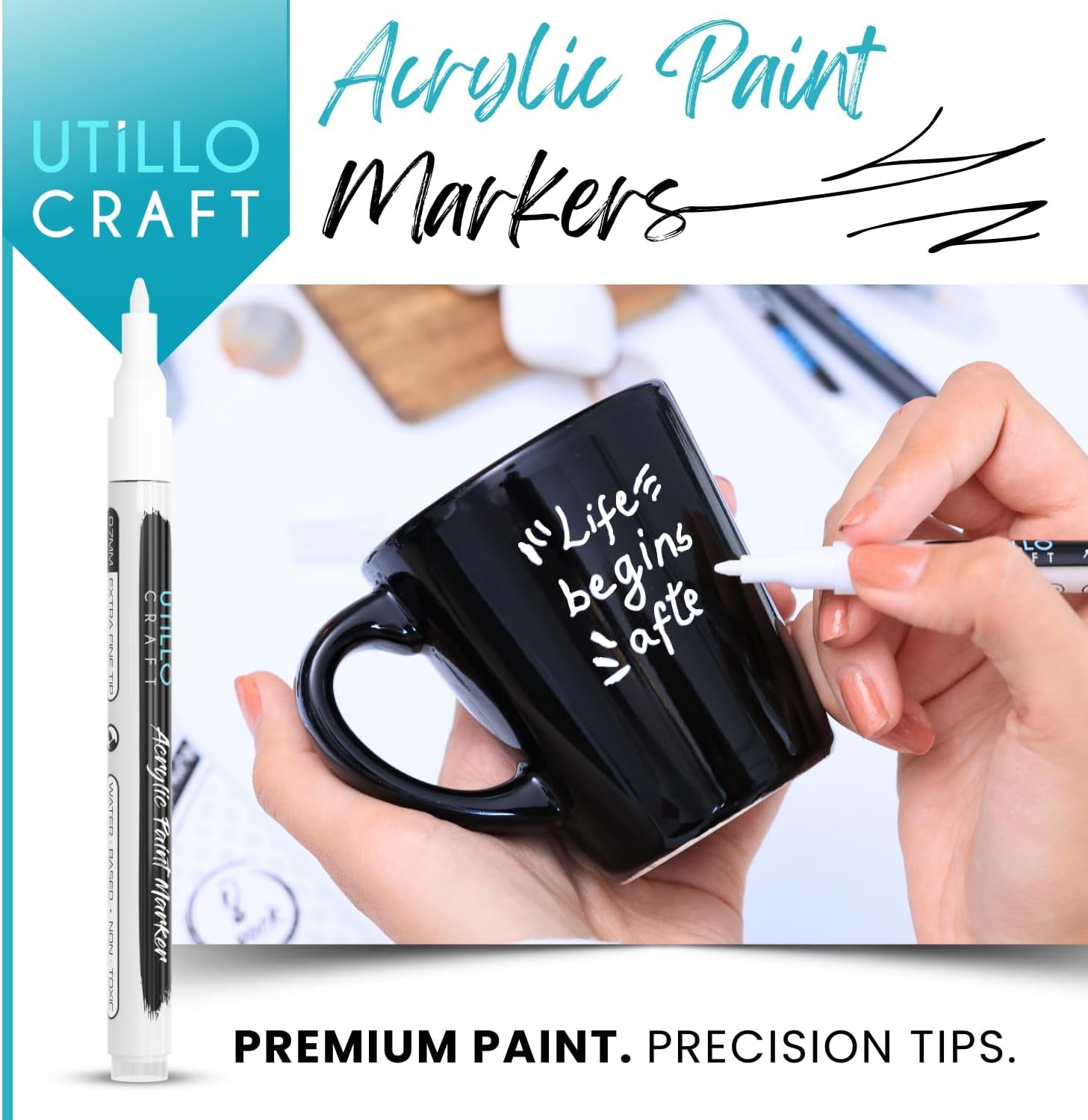 White Paint Pen (8-Pack) Extra Fine White Paint Markers for Metal, Fabric, Wood,