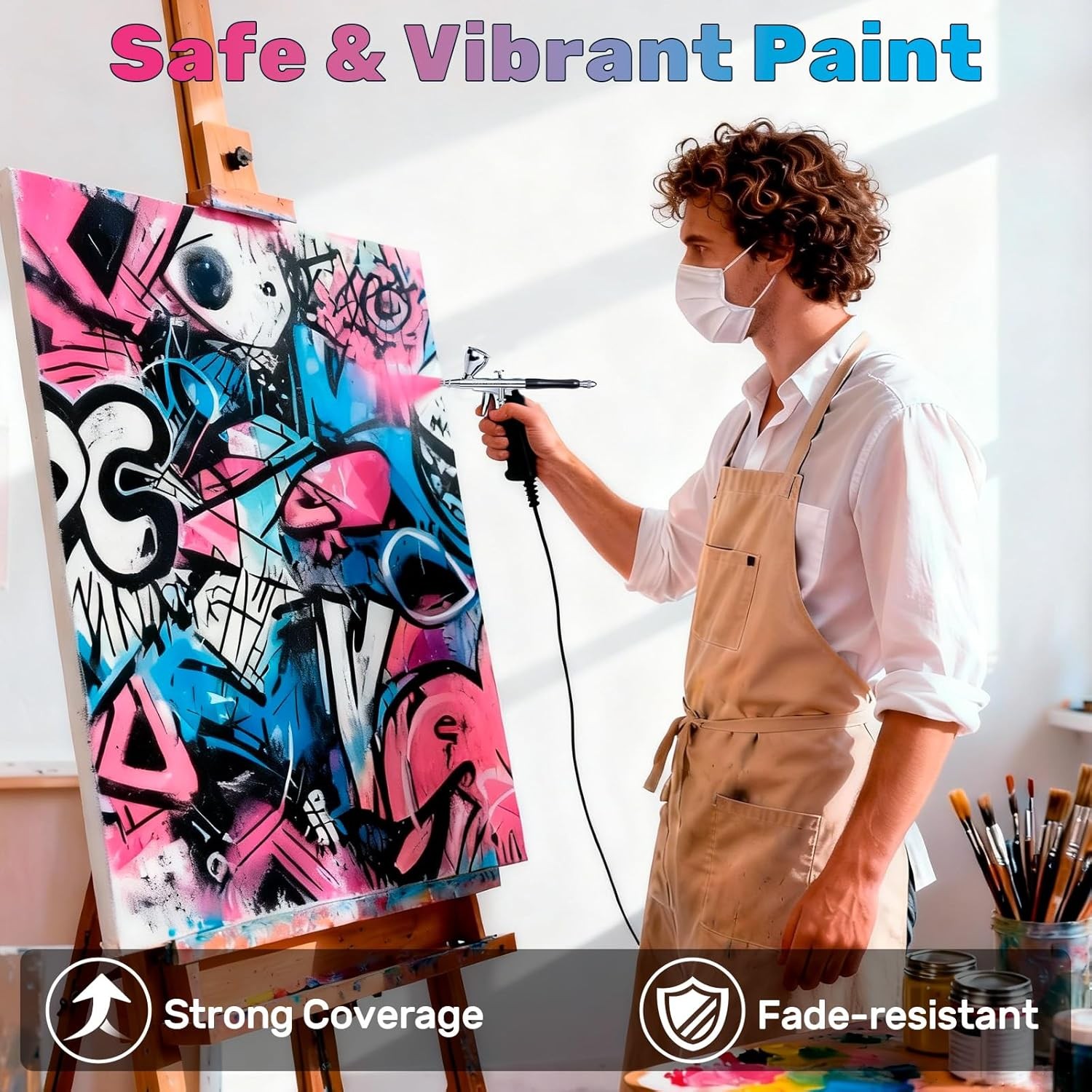 Airbrush Paint Set,42 colors with 3 Primers & 5 thinners,Water-Based Opaque &