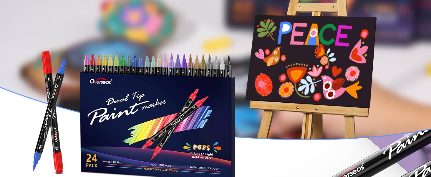 24 Dual-Tip Acrylic Paint Markers Pens – Acrylic Paint Pens with Brush and Dot