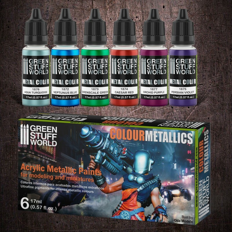 Green Stuff World Colour Metallics Metal Acrylic Model Paint Set – 6 Paints