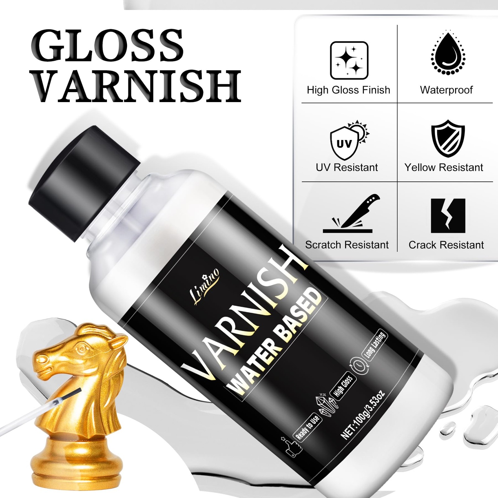 Metallic Gold Paint – 3.5oz Water Based Gold Leaf Paint and 3.5oz Varnish, Ul…