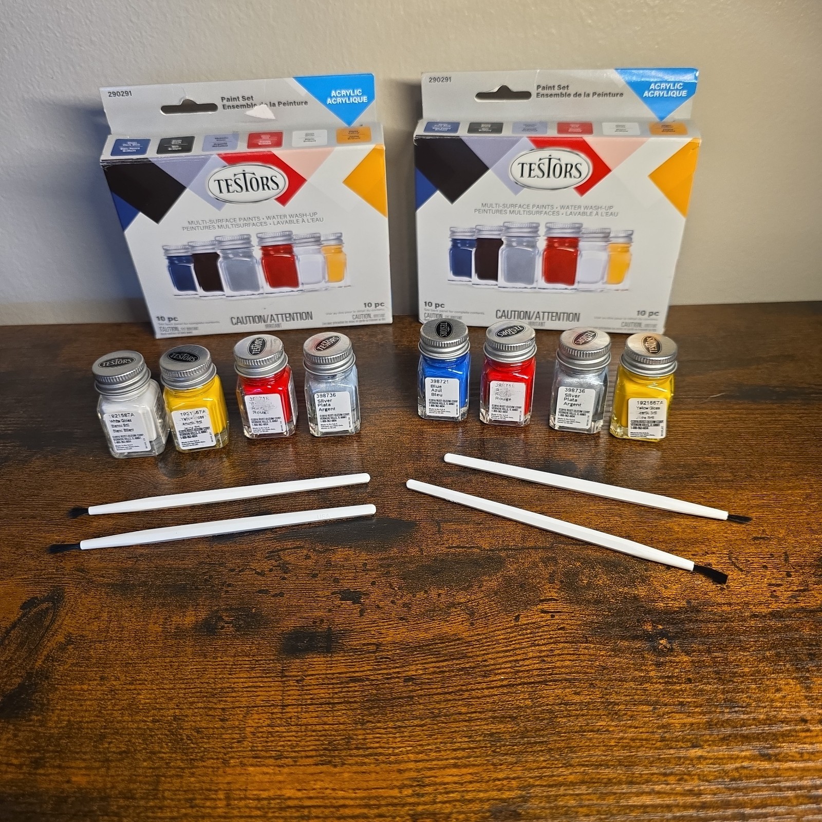 Testors Acrylic Paint Set Lot 290291 Multi-Surface Glass Bottles Brushes