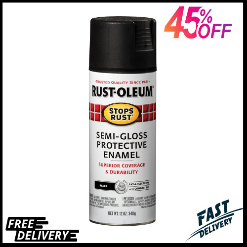 Rust-Oleum 7798830 Stops Rust Spray Paint, 12 oz, Semi-Gloss Black