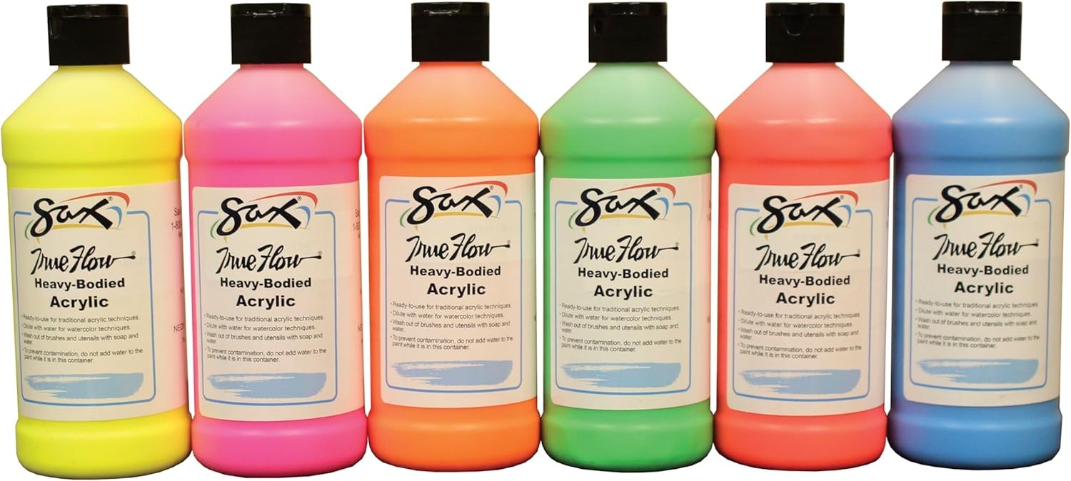 True Flow Acrylic Paint – 1 Pint – Set of 6 – Assorted Fluorescent Colors