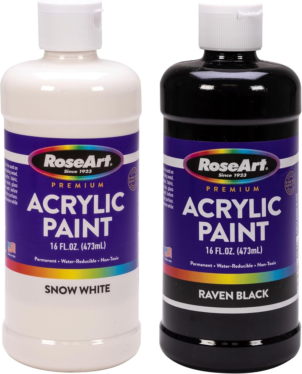 RoseArt 16oz Snow White & Raven Black Acrylic Paint Set
