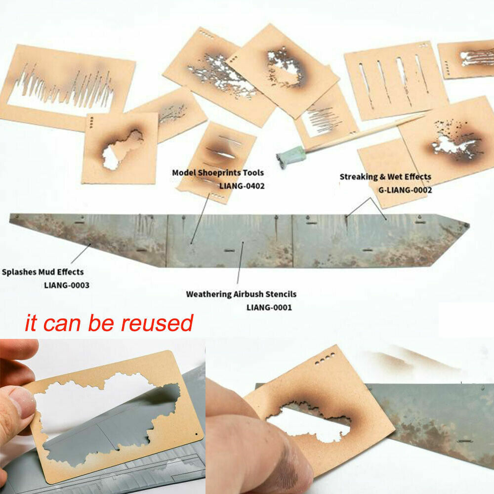 1/35 1/48 1/72 Scale Weather/Chipping/Mud Effects Airbrush Stencil Template Tool