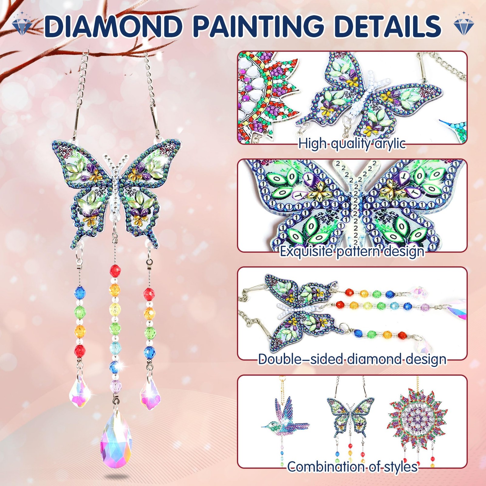 Funshot 3 Pcs DIY Diamond Painting, Small Hummingbird Onesize, multicolored