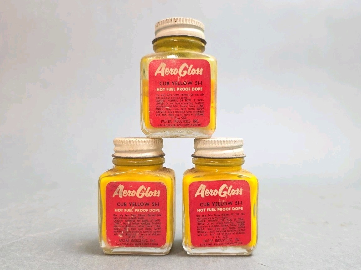 3 Pactra Aero Gloss Dope 51-1 Cub Yellow Hot Fuel Proof Model Paint 1 oz Jars