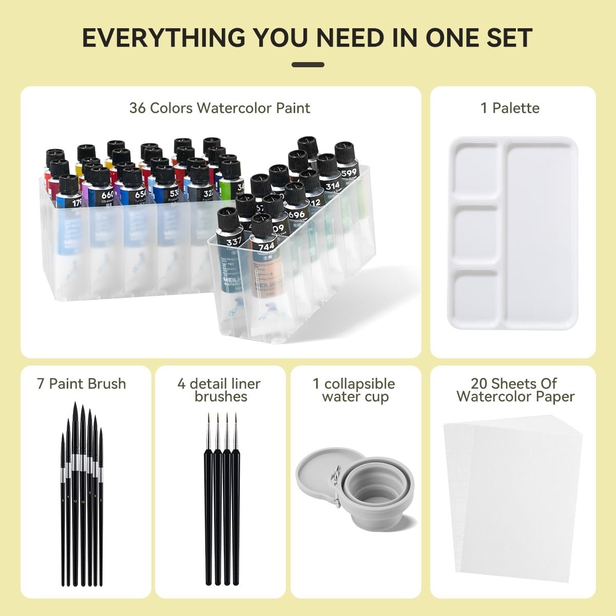 MEI LIANG Watercolor Paint Set, 36 Colors Watercolor Set Practical Plastic