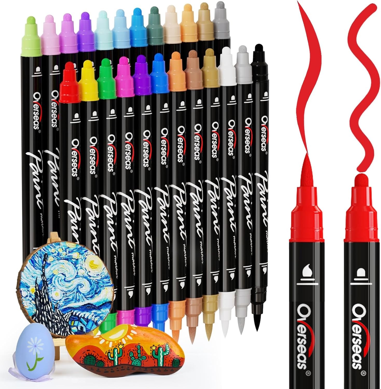 24 Dual-Tip Acrylic Paint Markers Pens – Acrylic Paint Pens with Brush and Dot