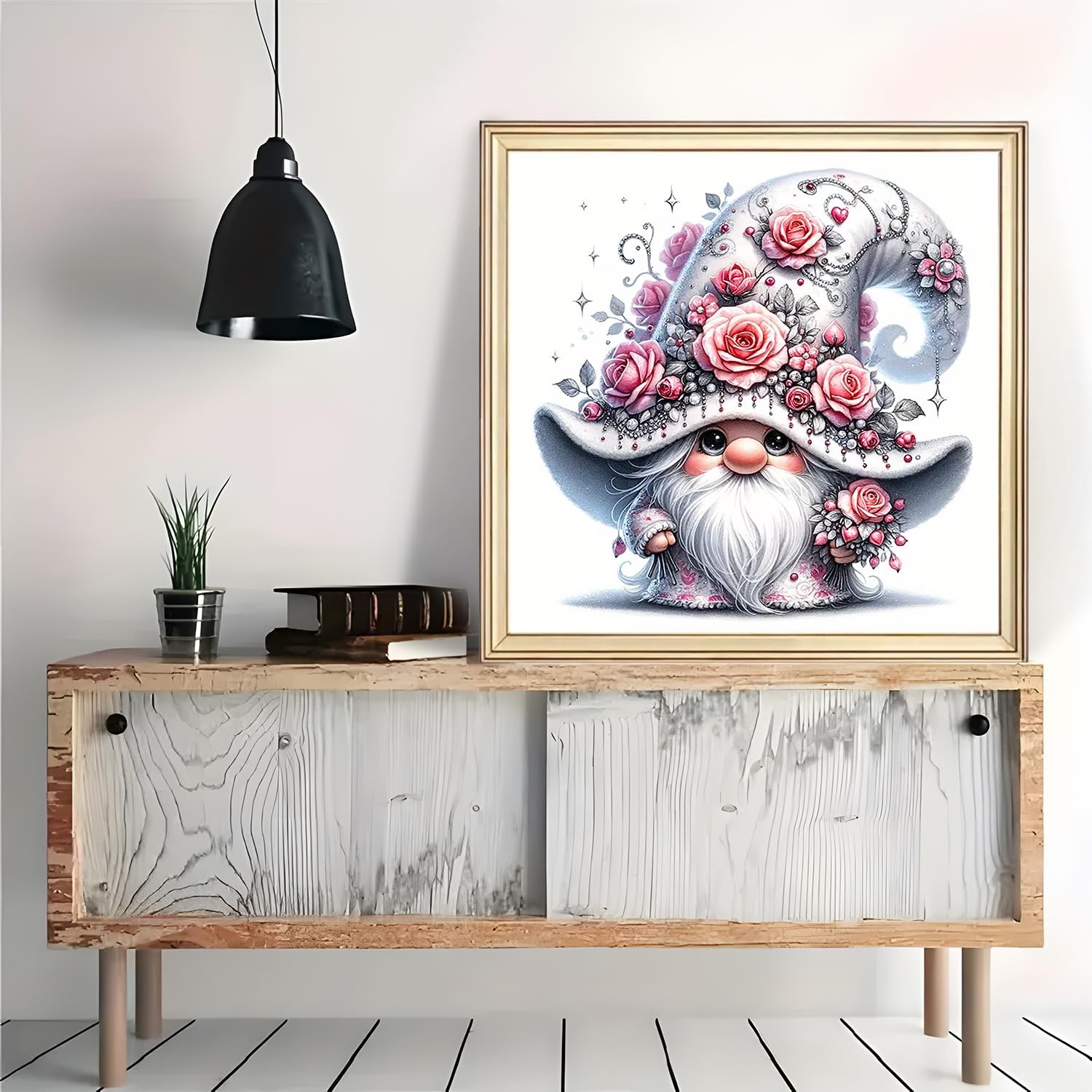 Gnome Pink Flower Diamond Art Painting Kit 12 x 12 Inch