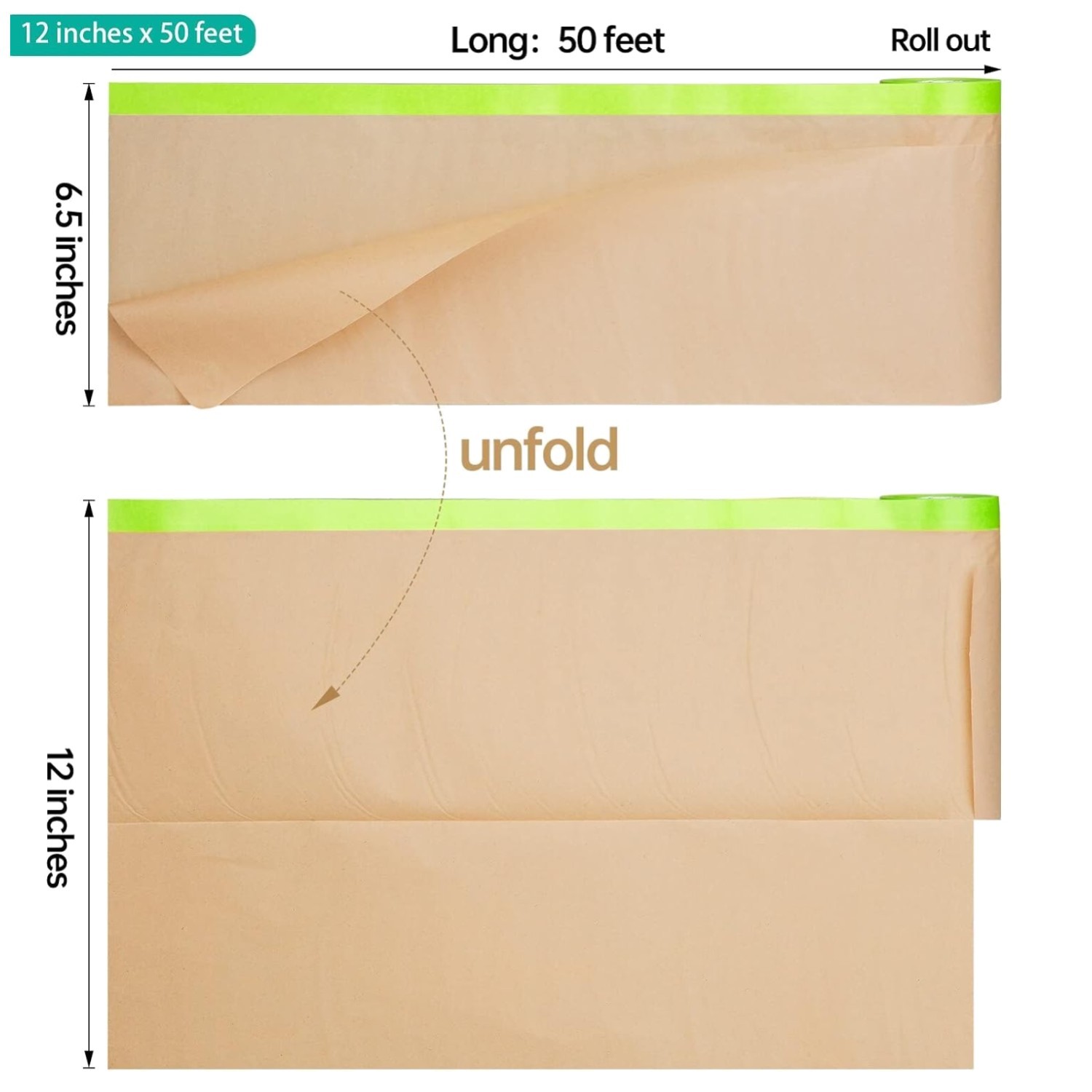 Pretaped Masking Paper – 12″ x 50ft – 8 Rolls