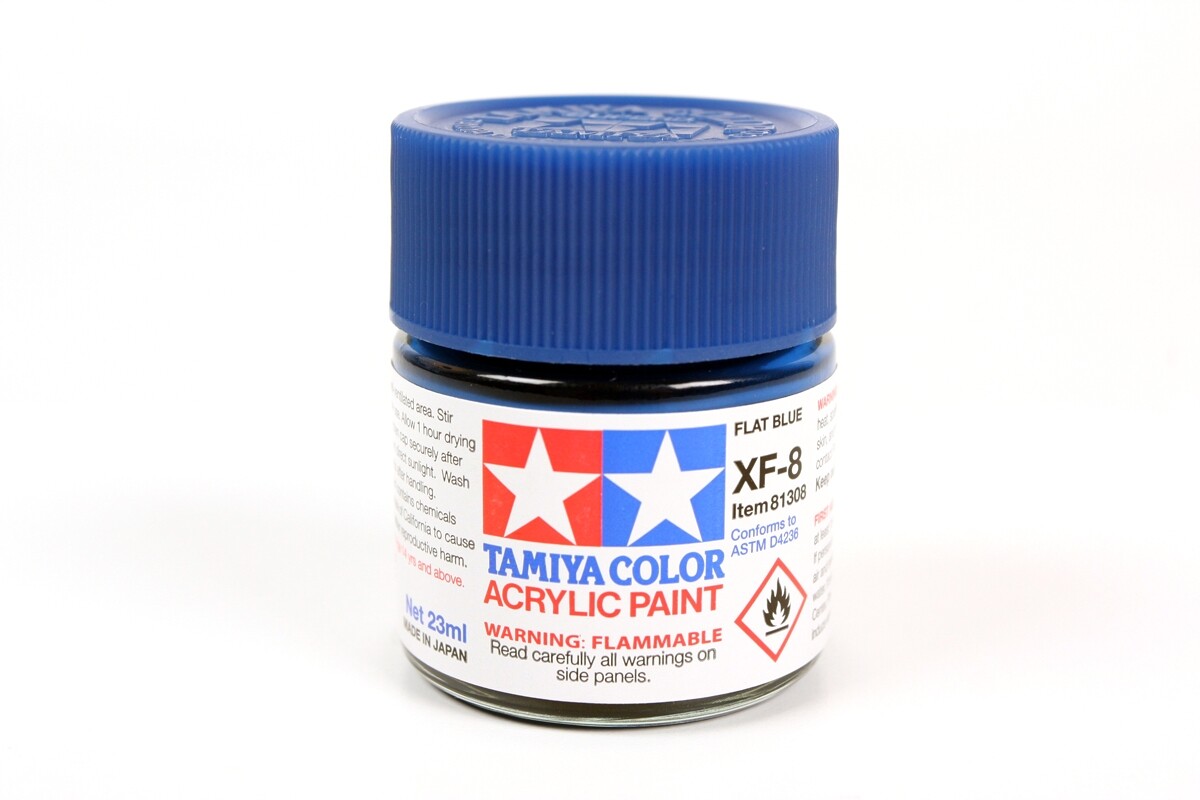 Tamiya 81308 XF-8 Flat Blue Acrylic Paint 23ml Large Bottle – US