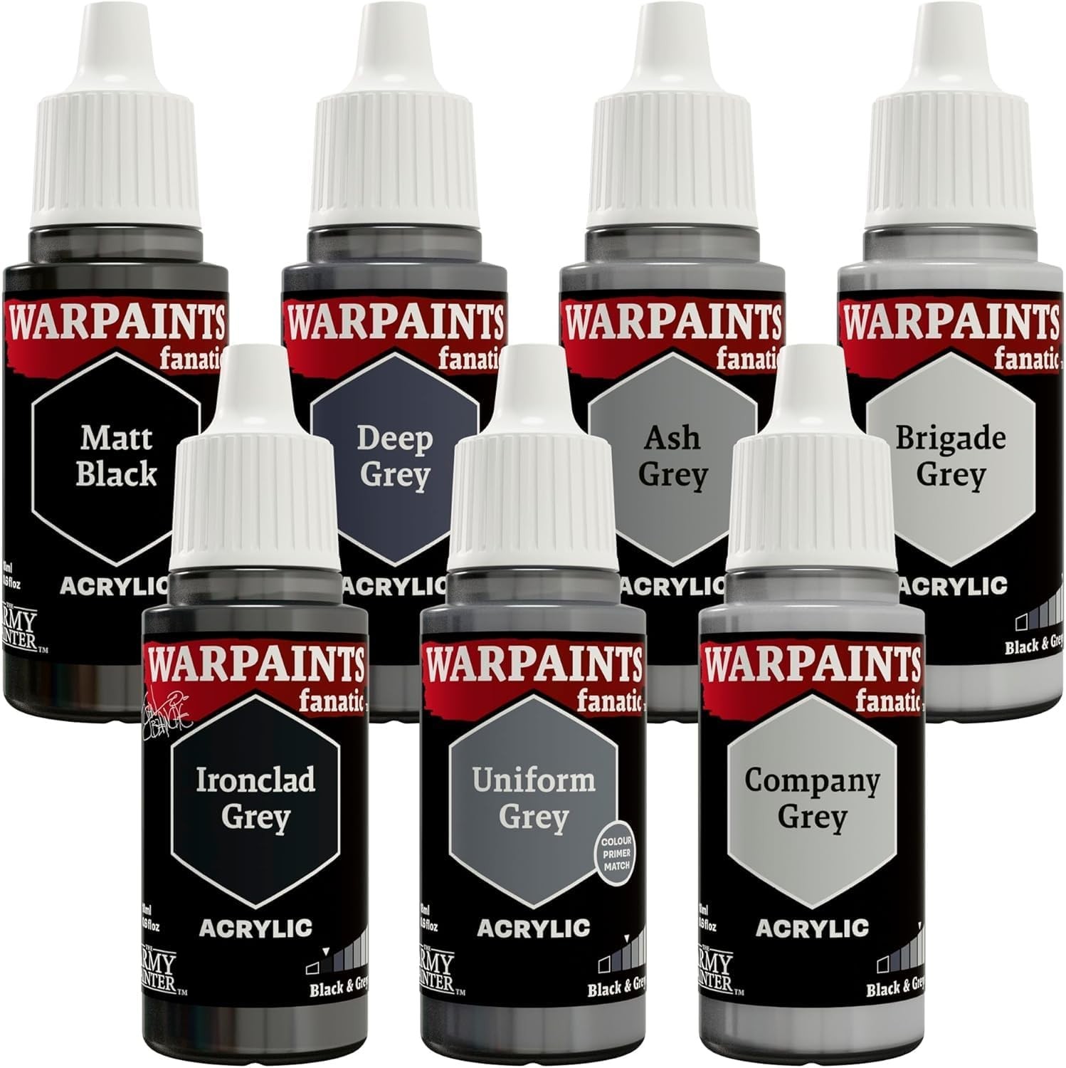Warpaints Flexible Triad PLUS+: Black & Greys, 7 x 18 ml acrylic paints –