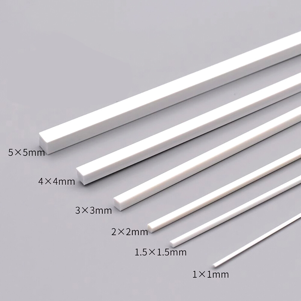 White Solid Square Rod Bar ABS Styrene Plastic Modeller 1-10mm Width Long 250mm
