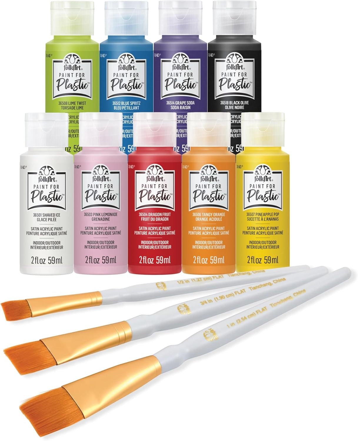 Paint for Plastic Acrylic Craft Paint Kit, 12 Piece Set Including 3 Brushes and