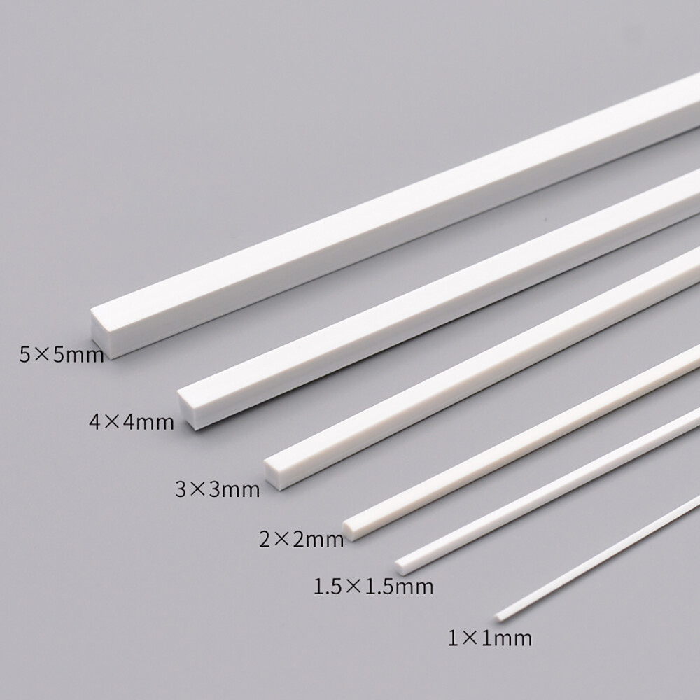 White Solid Square Rod Bar ABS Styrene Plastic Modeller 1-10mm Width Long 250mm