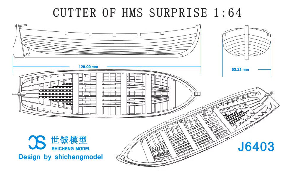 Wooden Lifeboat Rowboat 1:64 Model Ship Life Boat POF Wooden Model Ship Kit