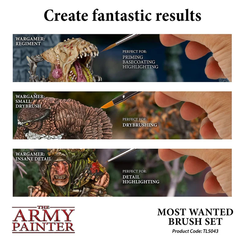 The Army Painter Most Wanted Brush Set 3-Piece Miniature Painting Brushes