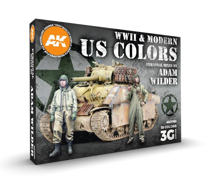 AK Interactive AK11763 WWII & Modern US Colors 3G Acrylics Paints (Set of 18)