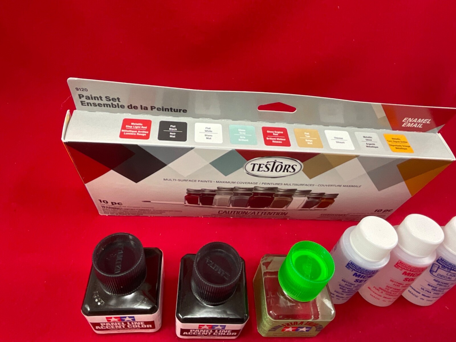TESTORS + TAMIYA MICROSCALE MODELING SET Paint Glue Brushes Putty model car G
