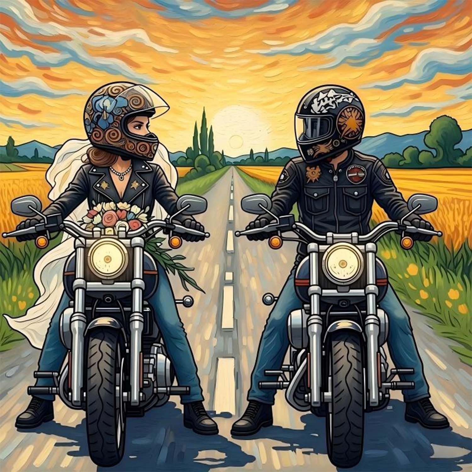 Motorcycle Diamond Painting Kits for Adults, Couple 5D DIY Full Drill Diamond Ar