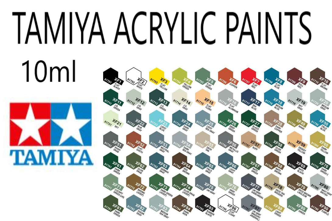 Tamiya Acrylic Paint (MINI’S) 10ml Bottles XF-1 to XF-90 Colors/Flats