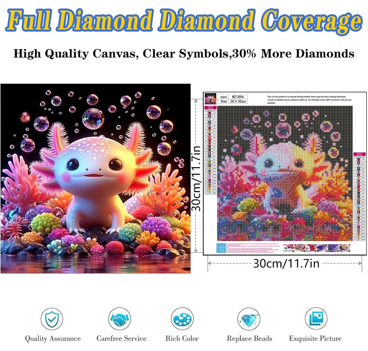 Pink Axolotl Diamond Art Kits for Adults, Full Drill Cute Axolotl Diamond Painti