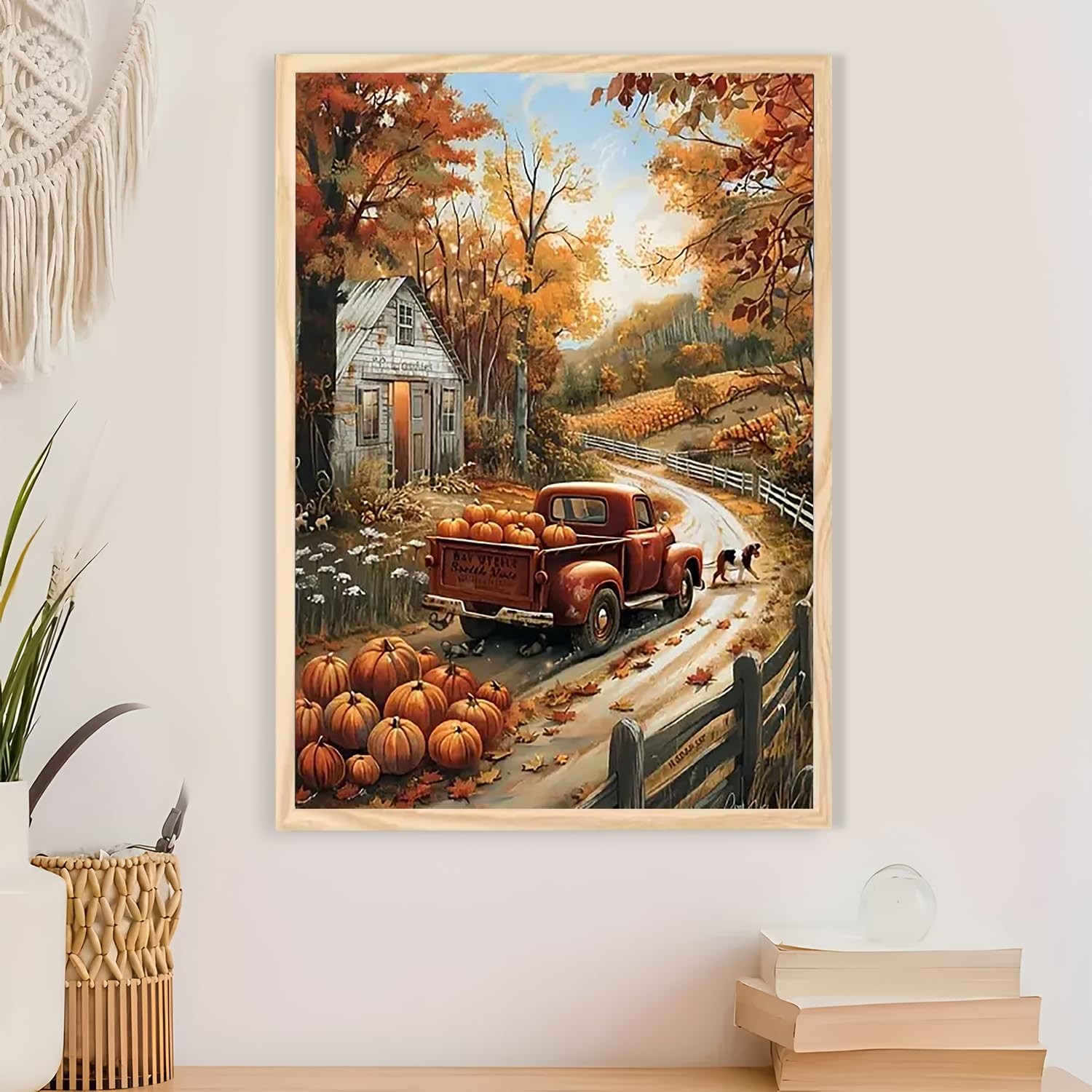 Fall Truck Pumpkin House Diamond Art Painting Kit 12 x 16 Inch