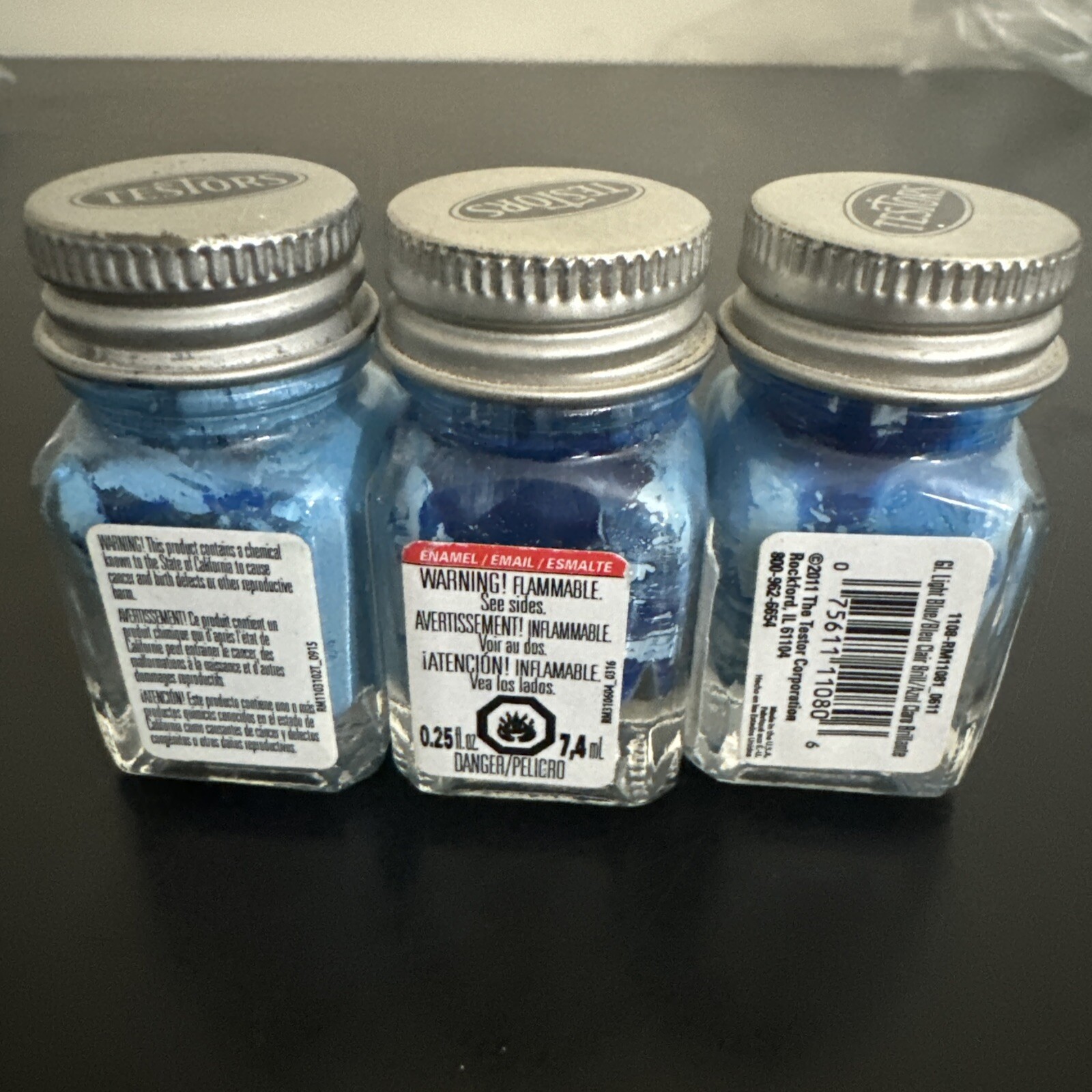 3 Pack TESTORS PAINT GLOSSY LIGHT BLUE ENAMEL 1/4oz JAR TES1108