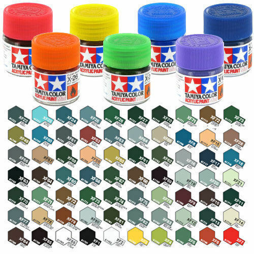 10ml TAMIYA ACRYLIC PAINTS, FLAT/MATT COLOURS, XF-1 to XF-93 & THINNER