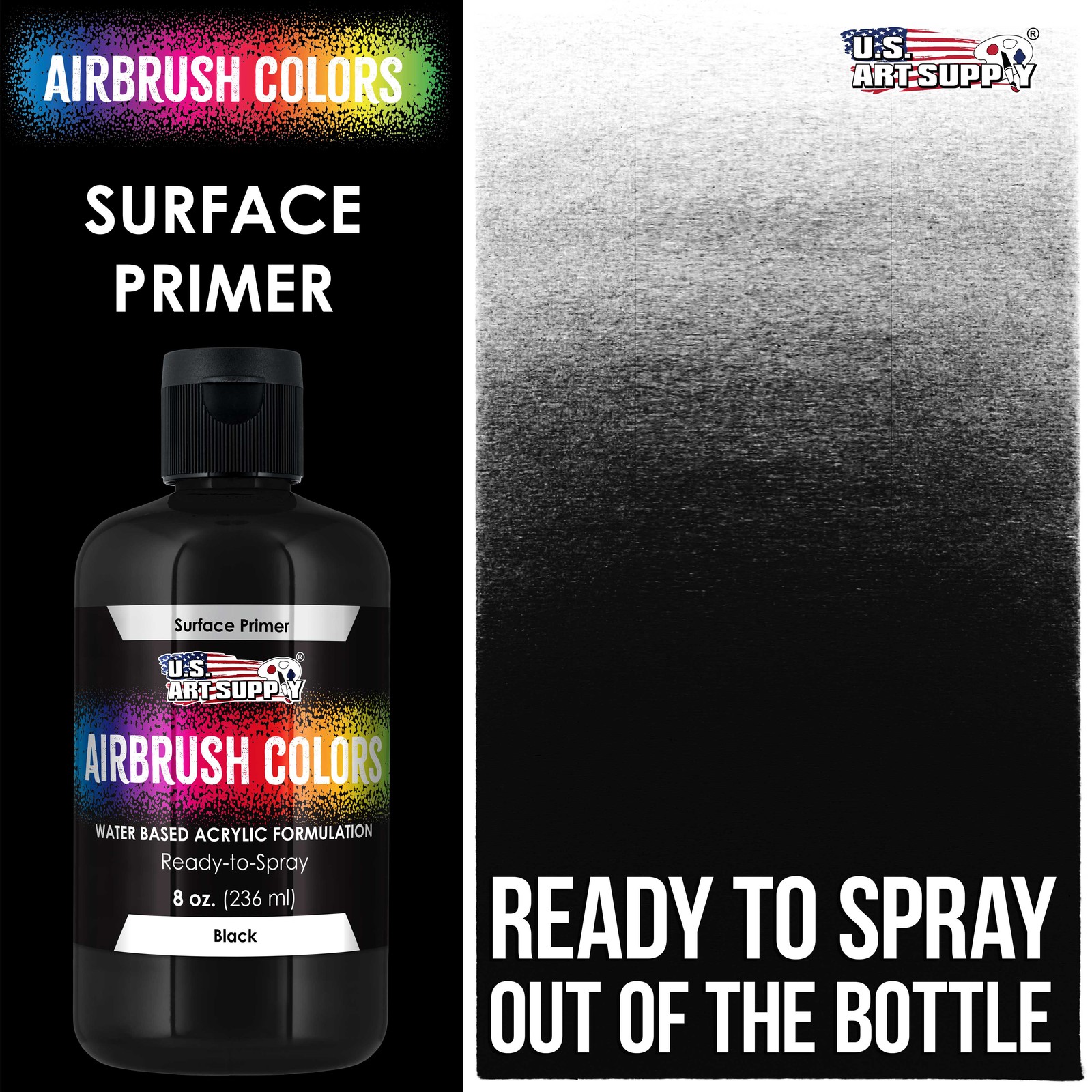 8oz Black Surface Primer Airbrush Paint, Ready-To-Spray Water-Based Poly-Acrylic