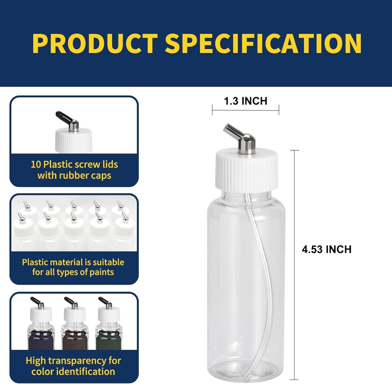 80CC Siphon Feed Airbrush Bottles, 10x Plastic Paint Bottles with Rubber Caps…