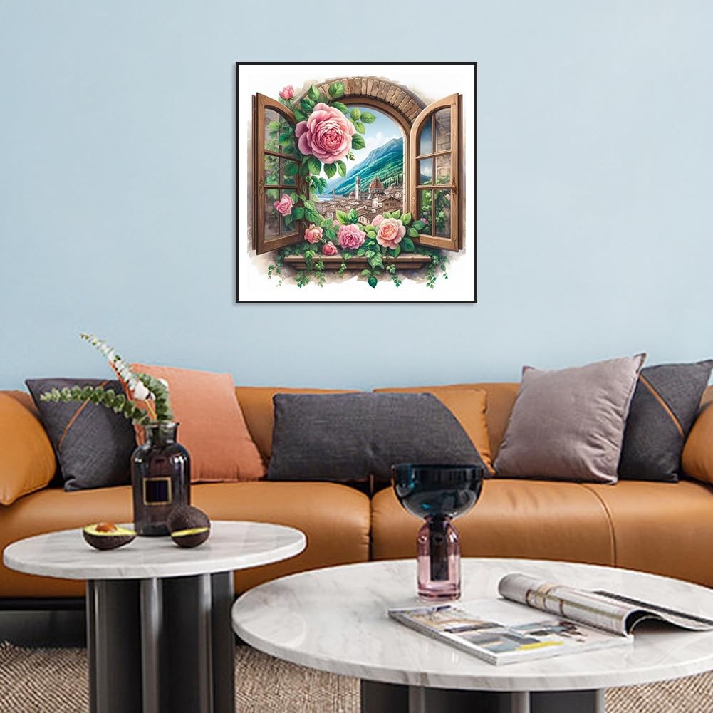 Diamond Painting Kits for Adults Flower Windows, 5D DIY Full Drill Diamond Art j