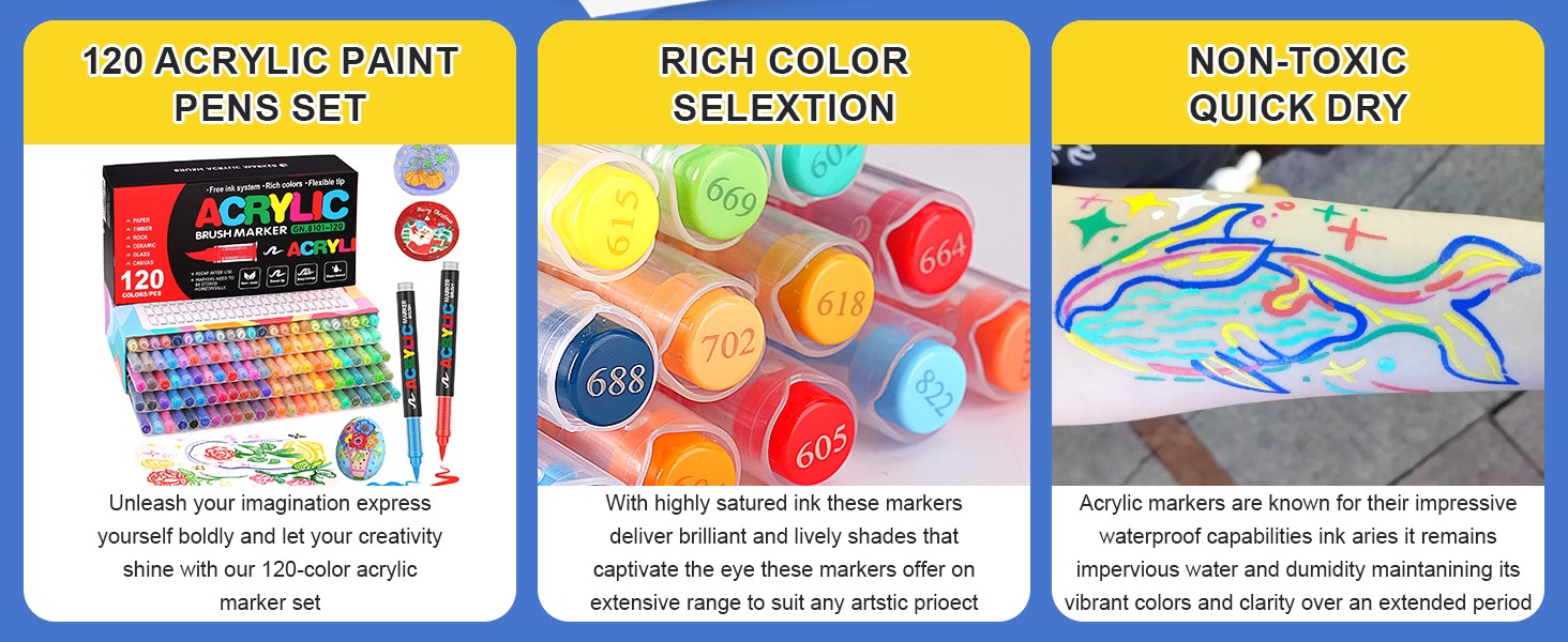 72 Colors Acrylic Paint Markers, Soft Brush Tip Pens and Markers, Acrylic Paint
