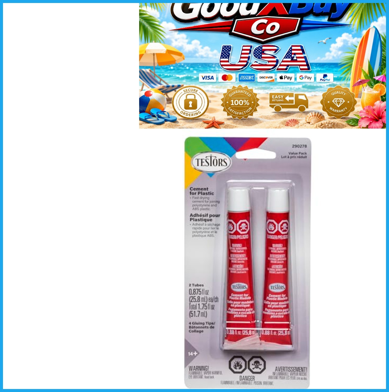 Plastic Model Cement Fast Drying 1.75oz Polystyrene ABS Glue 2-Pack