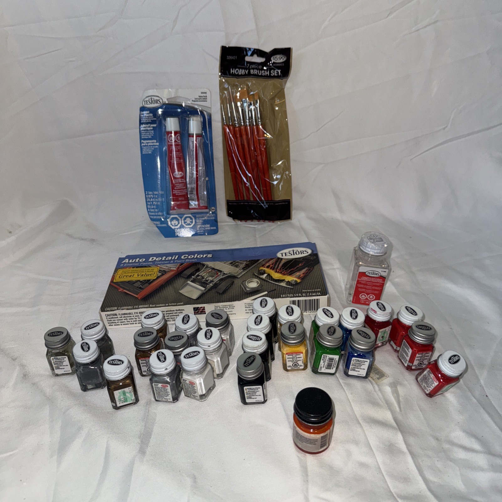 TESTORS Enamel Paint Set AUTO DETAIL 8 Colors 9120 MODEL + 25 Used & 7 Brushes