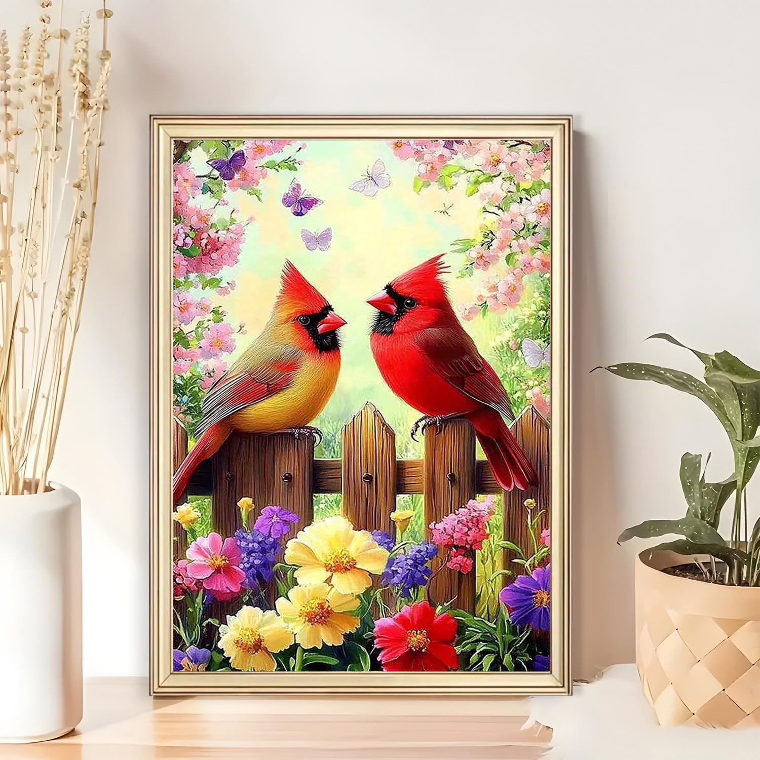 Cardinal Bird Flower Diamond Art Painting Kits for Adults, Diamond Painting Kits