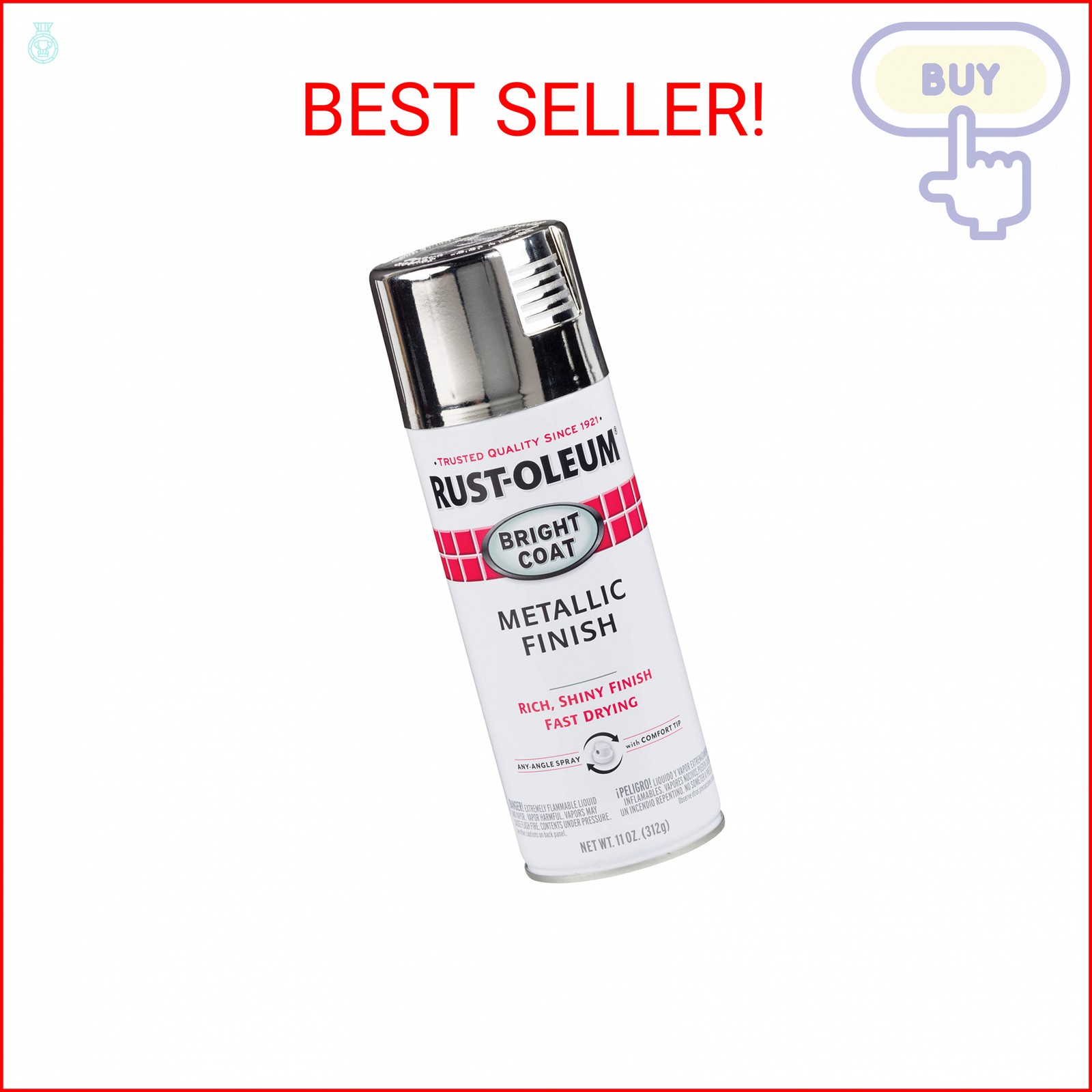 Rust-Oleum 7718830 Stops Rust Bright Coat Metallic Spray Paint, 11 Oz, Chrome (P