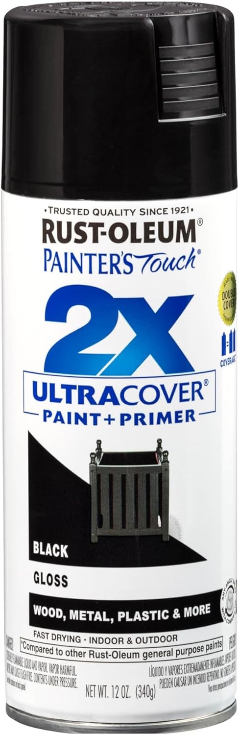 Rust-Oleum 334026 Painter’s Touch 2X Ultra 12 Ounce (Pack of 1), Gloss Black