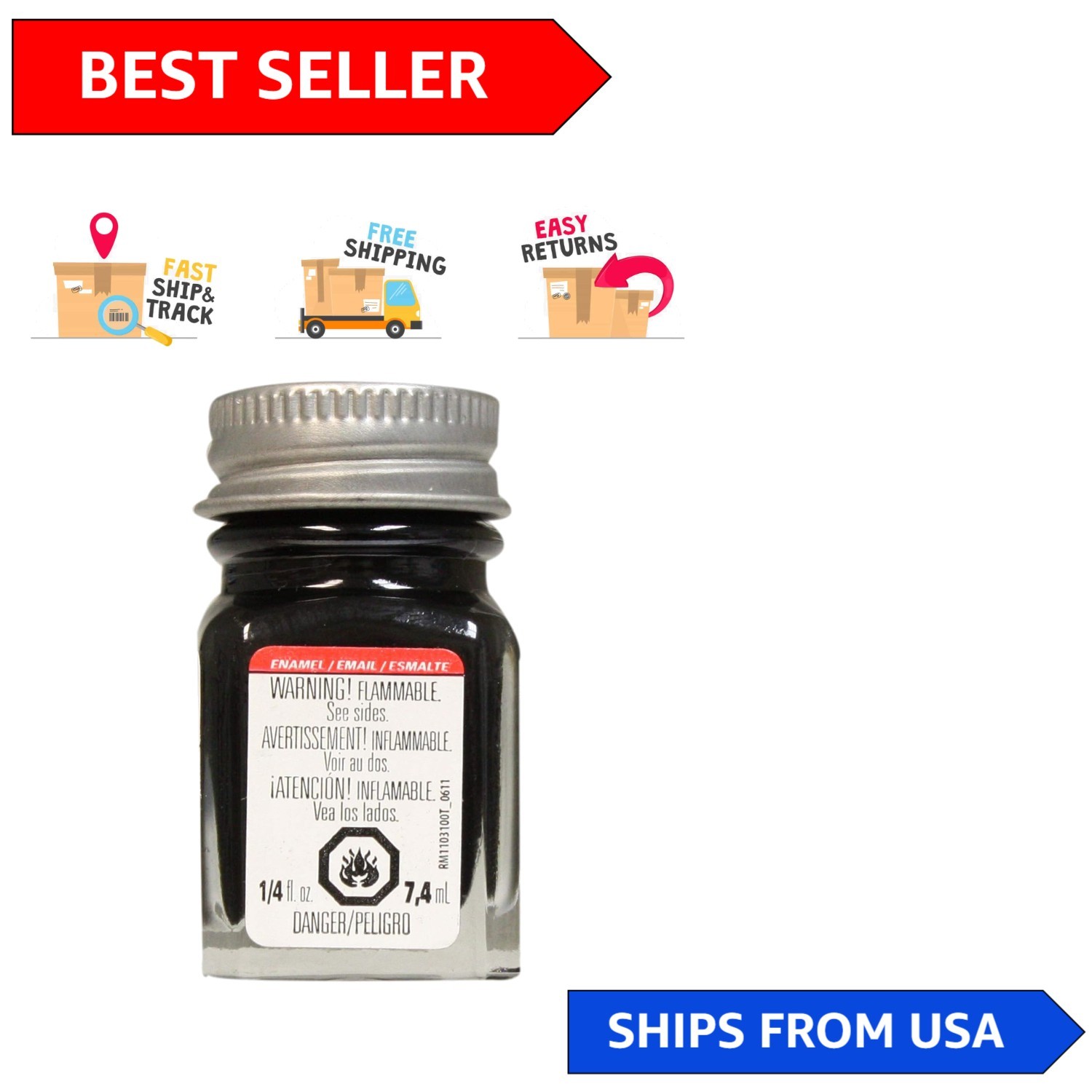 Easy Application 0.25 Oz Semi-Gloss Black Enamel Paint for Multi-Surface Use