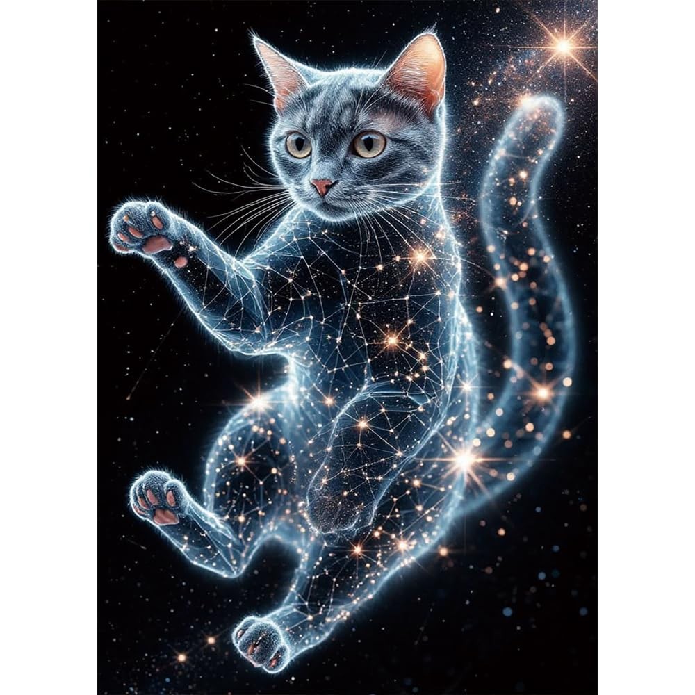 5D Diamond Painting Kit for Adults 12×16 Inch Full Drill Galaxy Cat Diamond Art