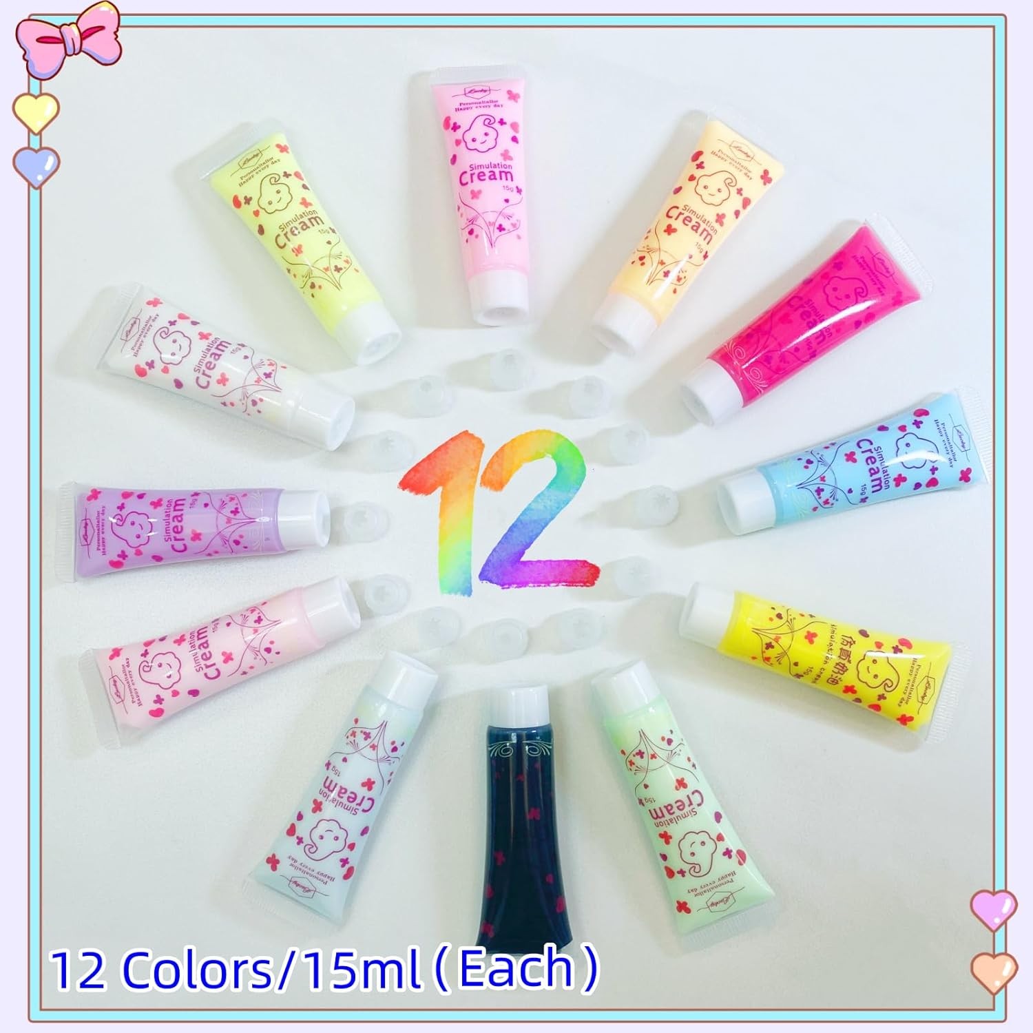 12 Colors (15ml Each) Cream Glue for DIY Crafts, 12 Pcs Decoden Cream DIY Cas…