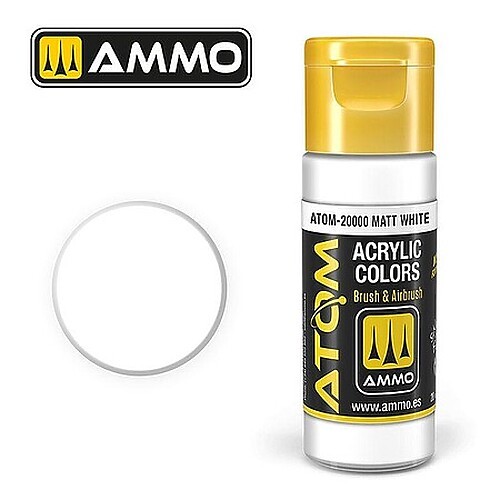 Ammo Atom Color – Matte White 20ml Bottle – Hobby and Model Acrylic Paint