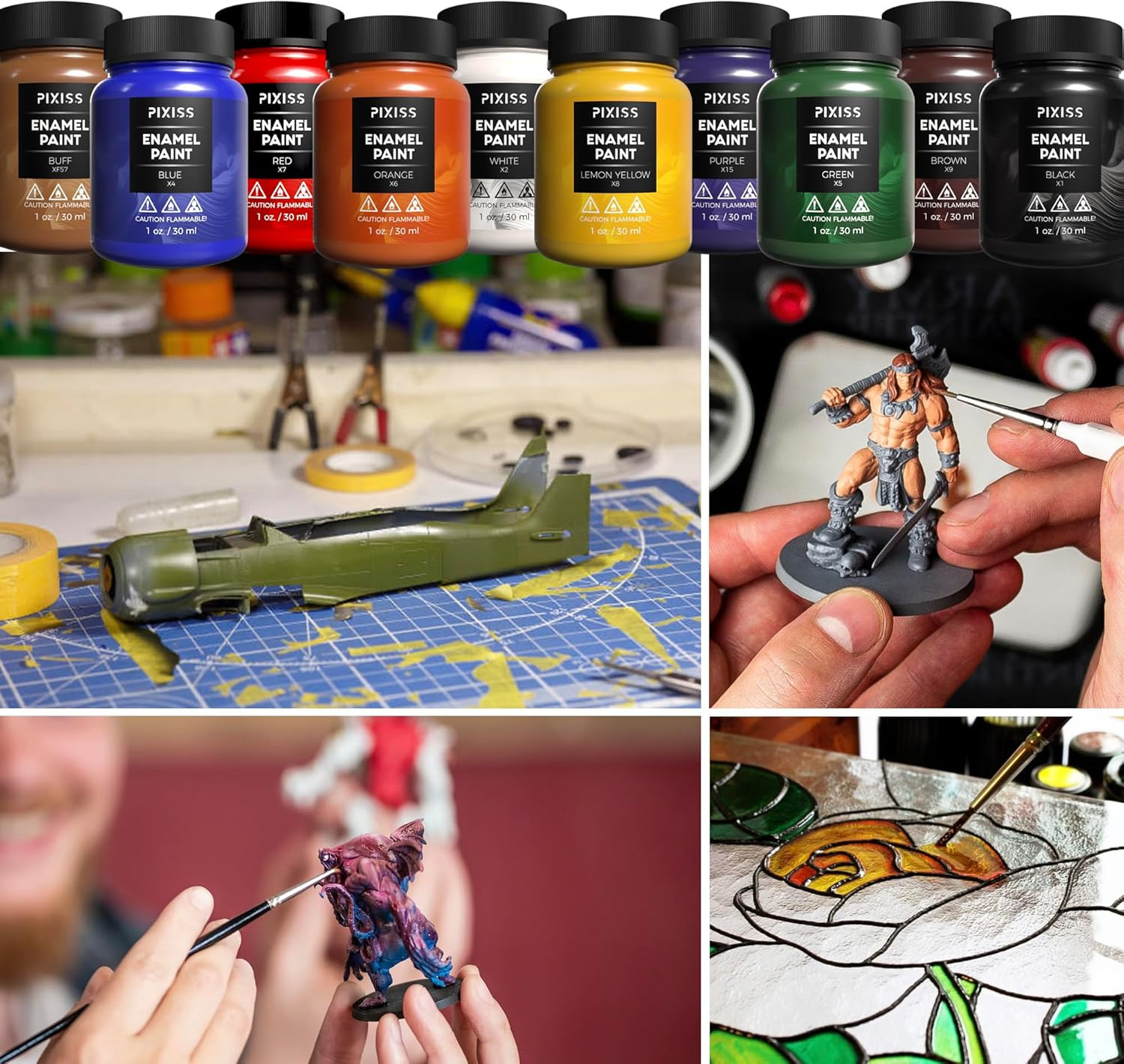 Enamel Paints Gloss Set with Model Building Kit and 6 Brushes – Complete Hobbyis