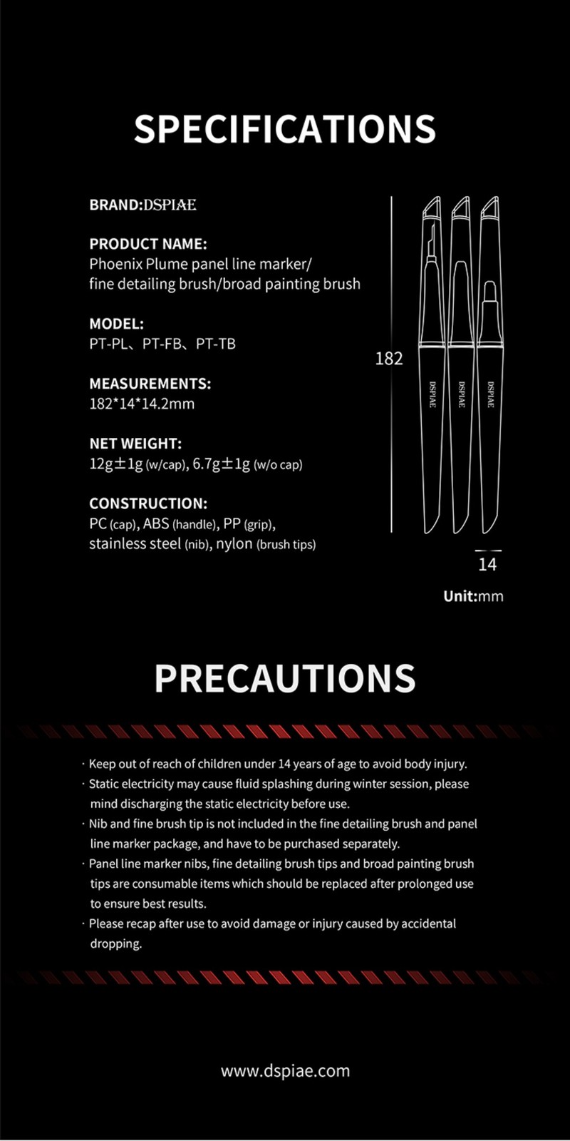 DSPIAE: Broad Brush – Phoenix Plume – Interchangeable Tips – PT-TB