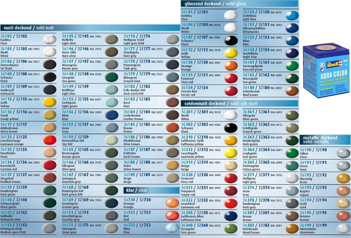 Revell Aqua Paint 18ml Gloss, Matt, Silk, Metallic NEW Acrylic Paint for models
