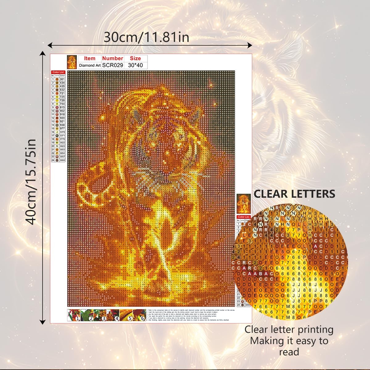 Glowing Tiger Diamond Painting Kits for Adults, 12×16 Inch 5D DIY Full Round